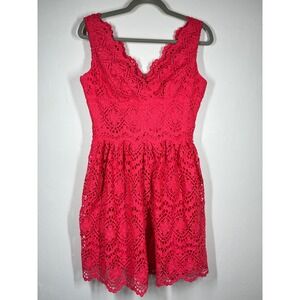 Adrianna‎ Papell Lace V Neck Fit Flare Dress Pink 6P Dainty Feminine Romantic